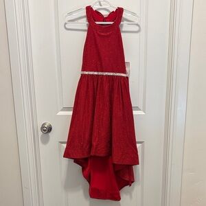 Rare Editions Red Glitter Halter Dress